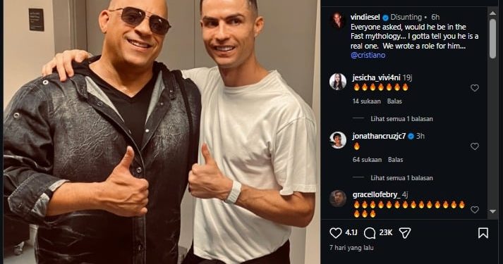Vin Diesel Undang Cristiano Ronaldo Berperan di Film Fast & Furious